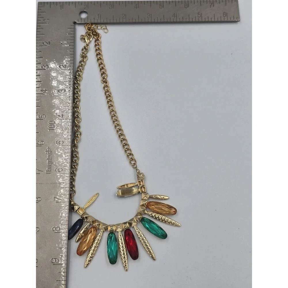 Gold Tone Multi-Color Gemstone Bib Statement‎ Necklace Fashion Jewelry